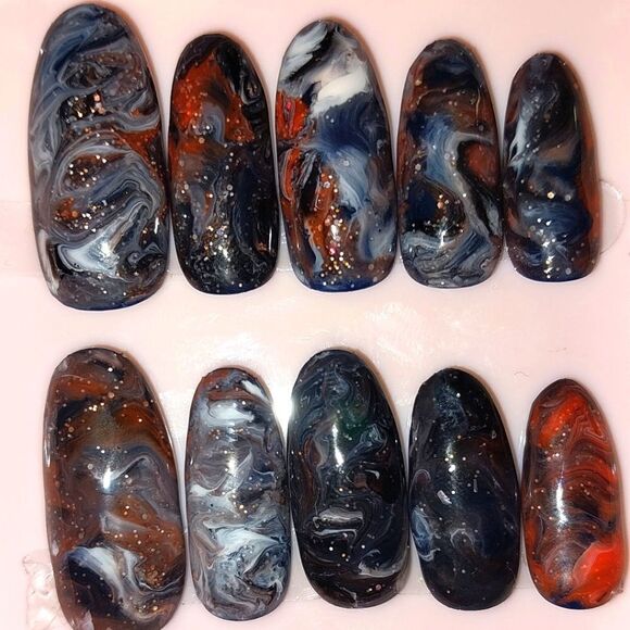 Hand crafted custom print 10pc short acrylic press on nails sz medium - Picture 6 of 6